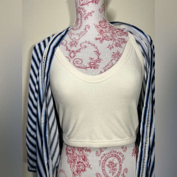 PLUSH Revolve Striped Print Open Kimono Robe Cardigan and Crop Top Small NEW - Picture 5 of 7